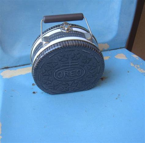 oreo metal lunch box|Vtg 1990's Oreo Cookie Shape Tin Lunch Box Hinged Closure .